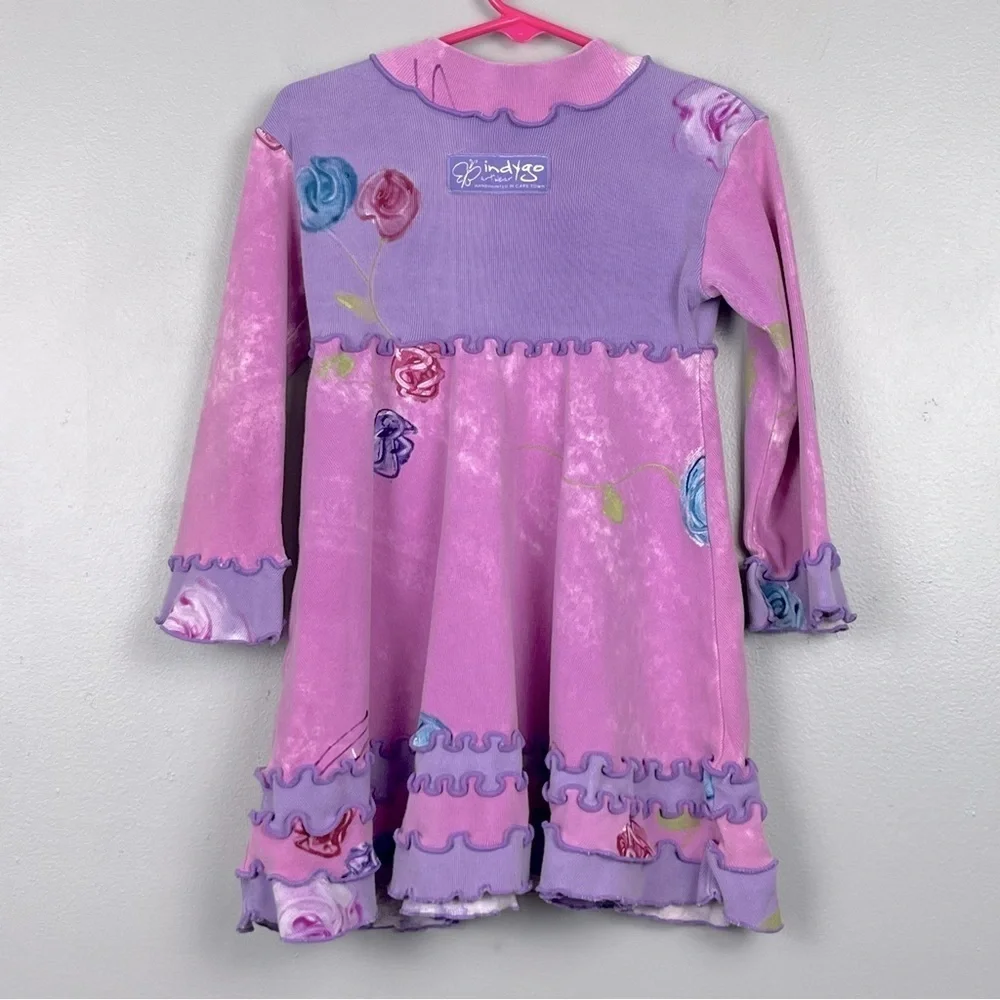 Indygo Artwear pink & purple handpainted floral ruffled 2 piece set, size 4.